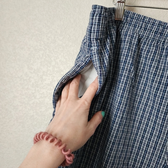 CHEROKEE x VINTAGE pull on boxer style shorts with pockets in blue plaid size L - Picture 9 of 9